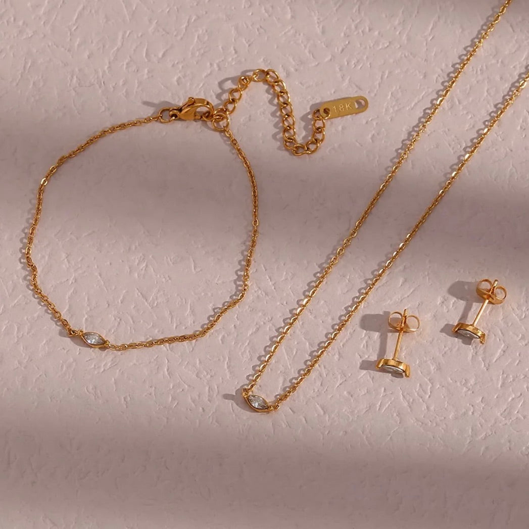 Dainty Pave Crystal Bracelet and Necklace Set