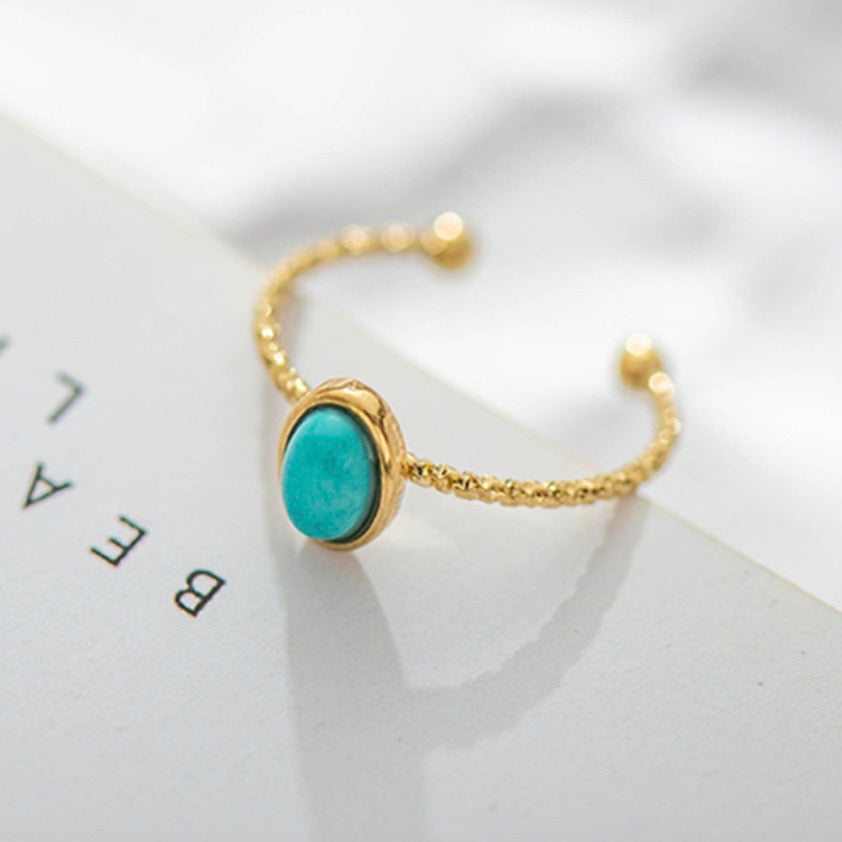 Gold and Turquoise Stone Adjustable Ring